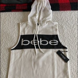 BEBE workout mesh top with hood